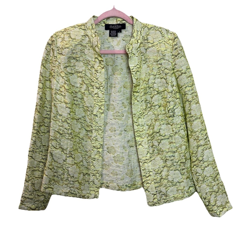 Peck & Peck Womens 6 Green-Lightweight Long Sleeve Open Front Jacket Boho Floral